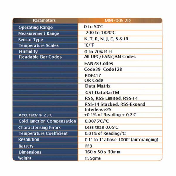 TME-MM7005-2D-Barcode-Scan-Thermometer-with-USB-Software-Specifications-Table