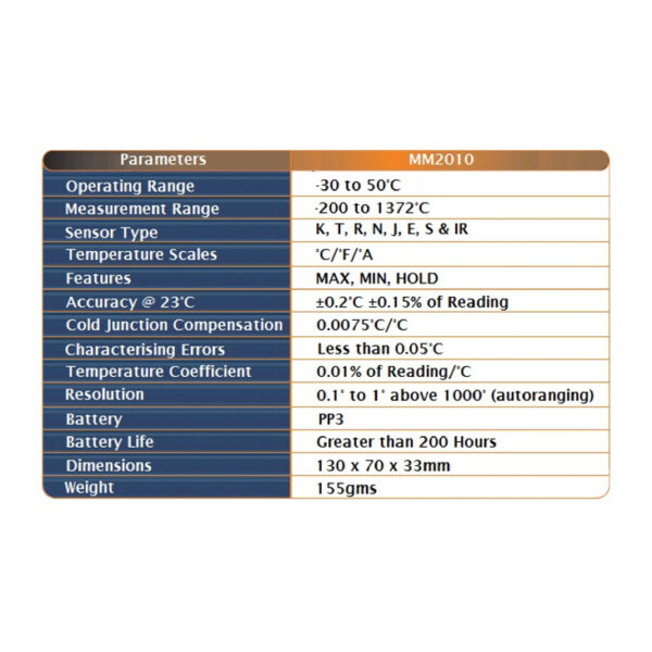 MM2010 Multi Function Thermocouple Thermometer Specifications