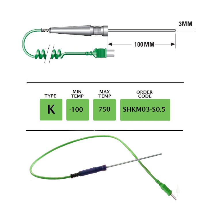 Budget Immersion probe, small handle, 0.5m cable